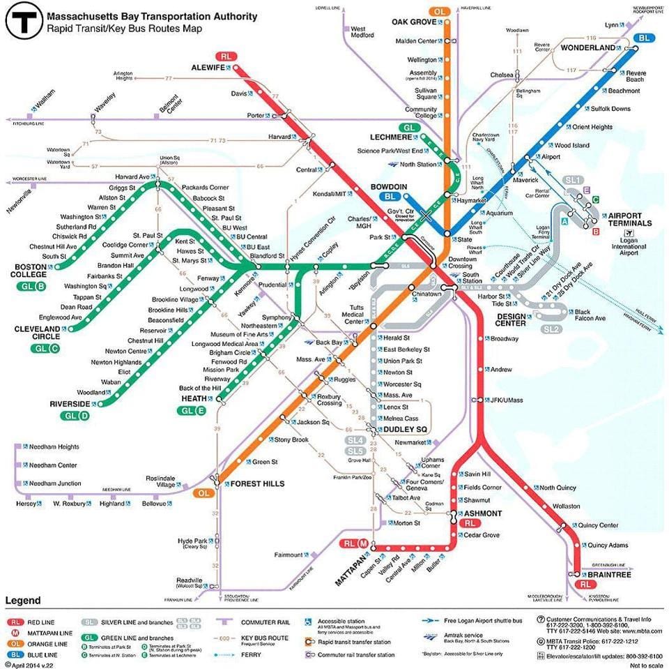 MBTA بوسٹن کا نقشہ