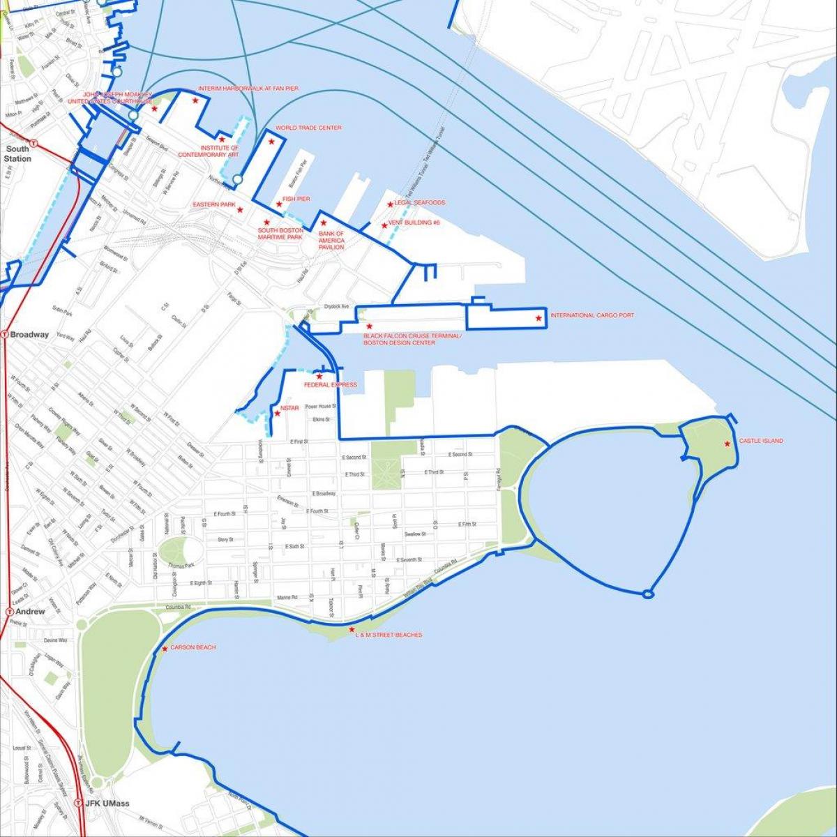 harborwalk بوسٹن کا نقشہ