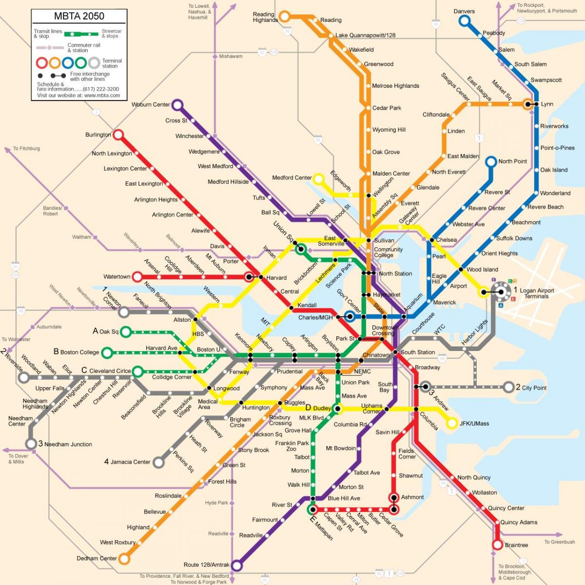 بوسٹن پبلک ٹرانسپورٹ کا نقشہ