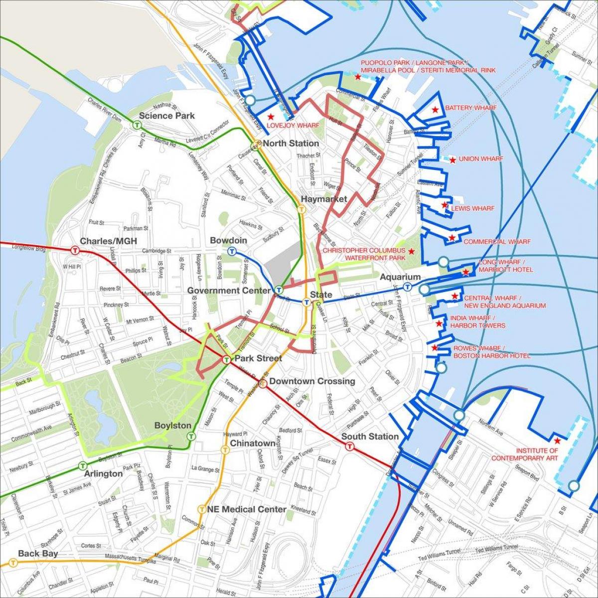 بوسٹن چلنے کے دورے کا نقشہ