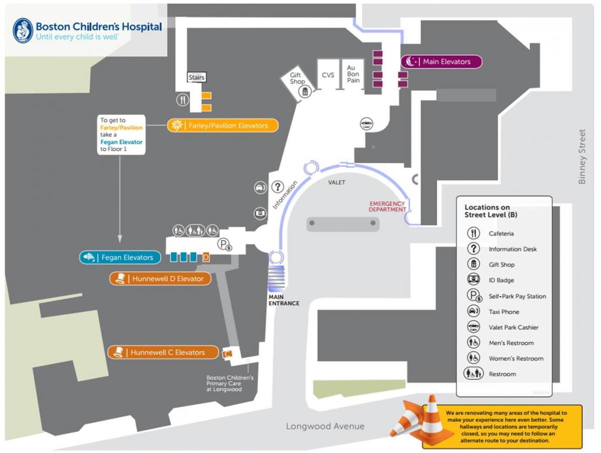 بچوں کے ہسپتال بوسٹن کا نقشہ