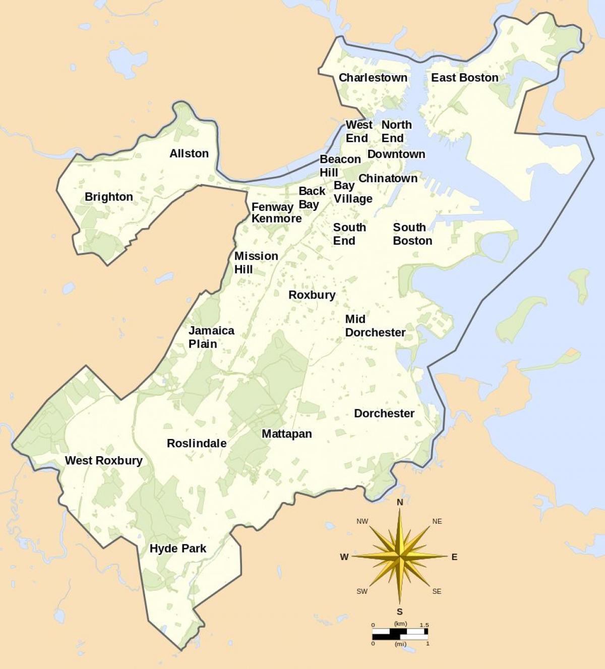 نقشہ کے بوسٹن اور ارد گرد کے علاقے