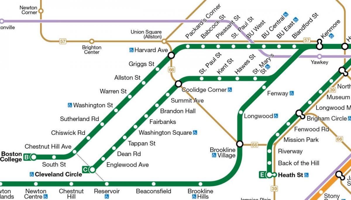 MBTA گرین لائن کا نقشہ