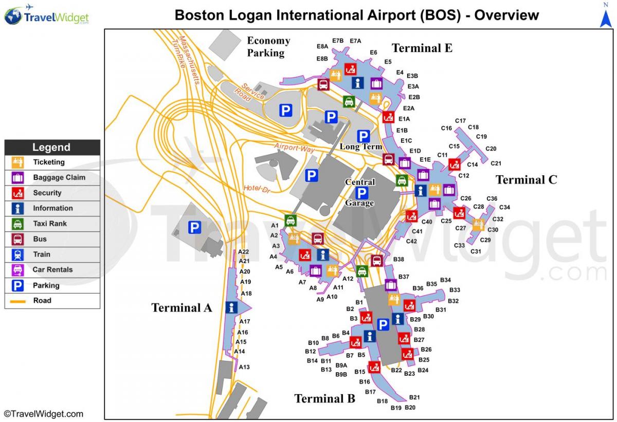 بوسٹن لوگان نقشہ