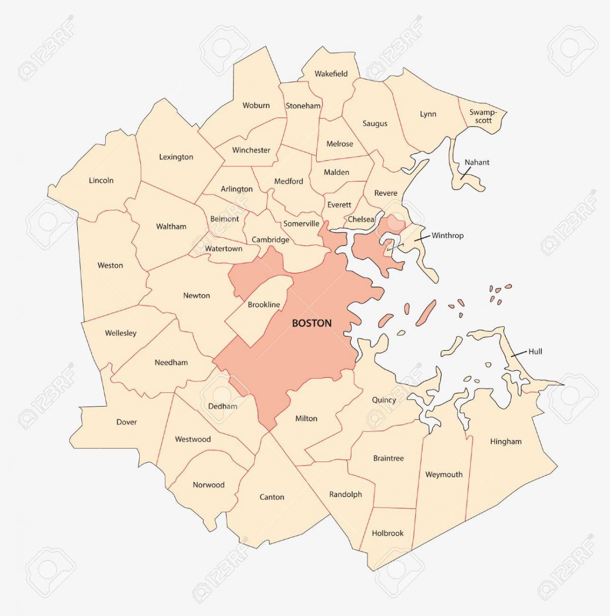 میٹرو بوسٹن کا نقشہ