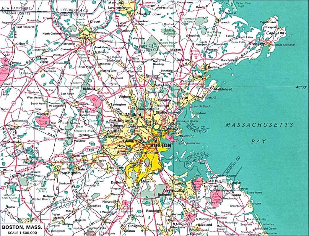 نقشہ کے گریٹر بوسٹن کے علاقے